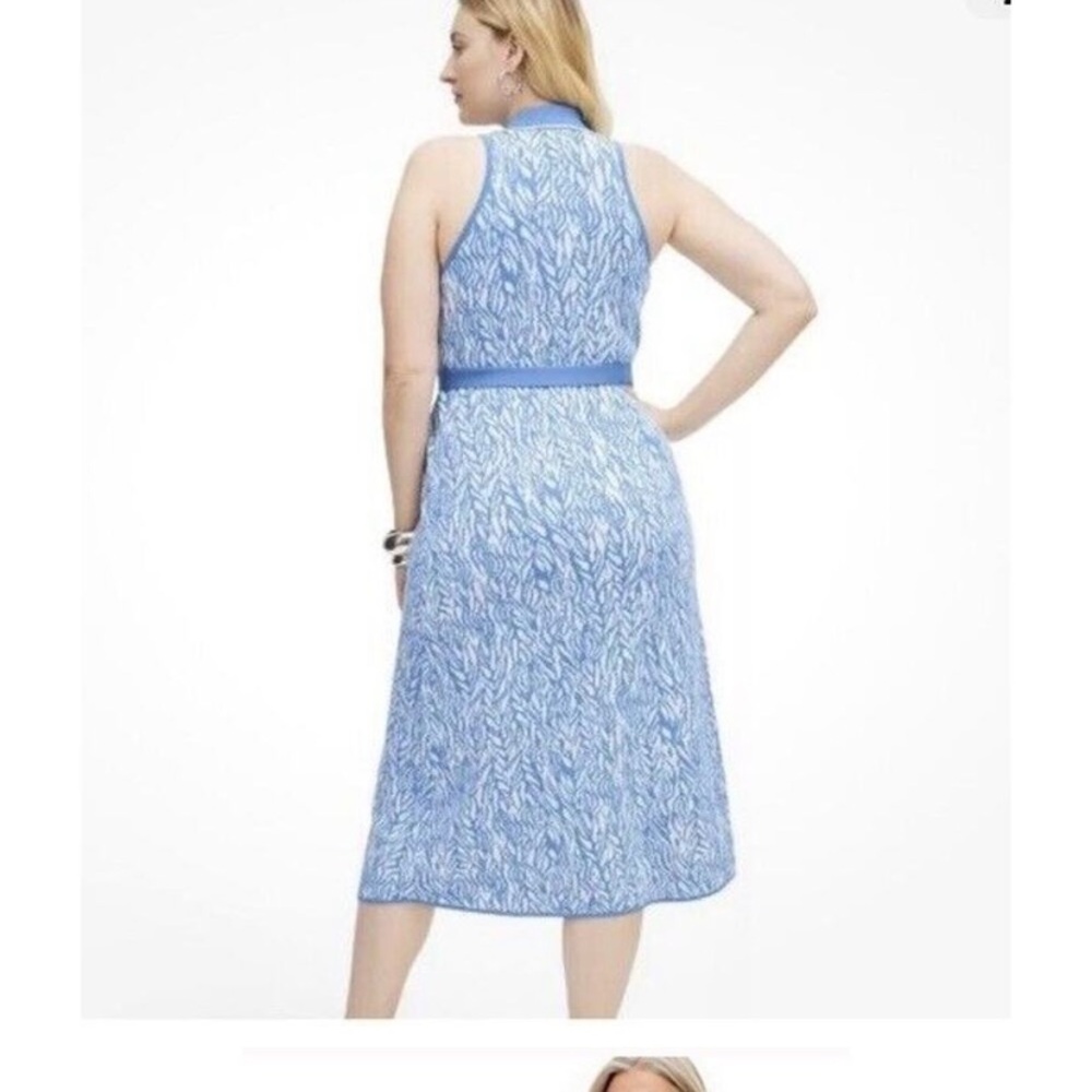 Diane Von Furstenberg DVF Target Collared Knit Wrap Dress Blue Sea Twig NWT - Picture 2 of 4
